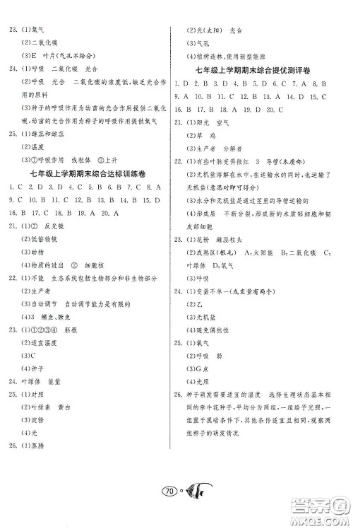 江苏人民出版社2020名牌牛皮卷提优名卷七年级生物上册RMJY版答案