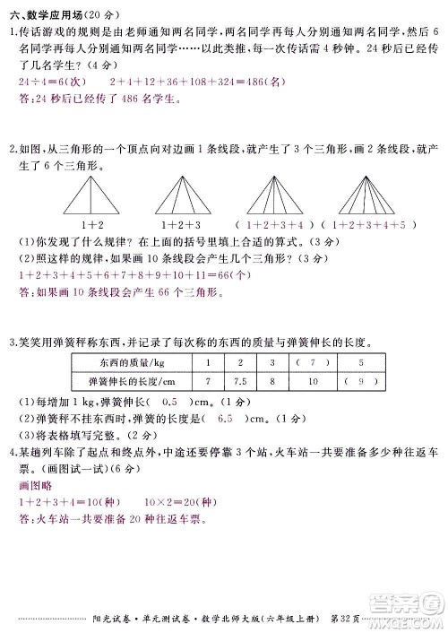 江西高校出版社2020阳光试卷单元测试卷数学六年级上册北师大版答案 江西高校出版社2020阳光试卷单元测试卷数学六年级上册北师大版答案