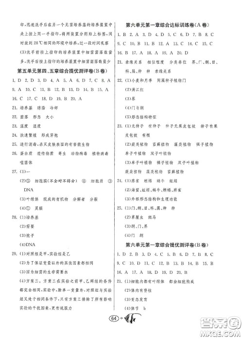 江苏人民出版社2020名牌牛皮卷提优名卷八年级生物学上册RMJY版答案