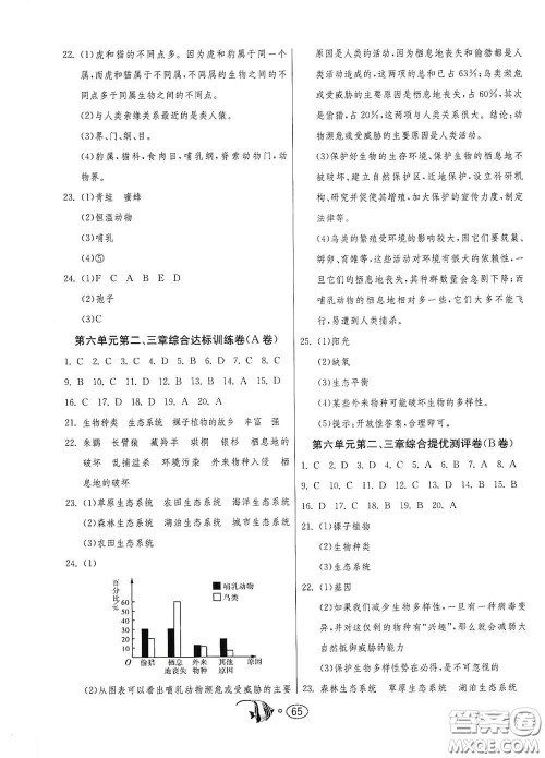 江苏人民出版社2020名牌牛皮卷提优名卷八年级生物学上册RMJY版答案
