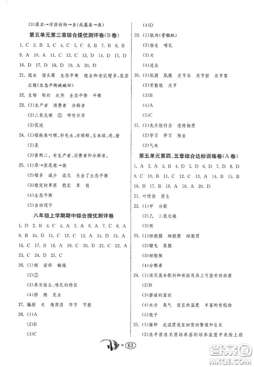 江苏人民出版社2020名牌牛皮卷提优名卷八年级生物学上册RMJY版答案