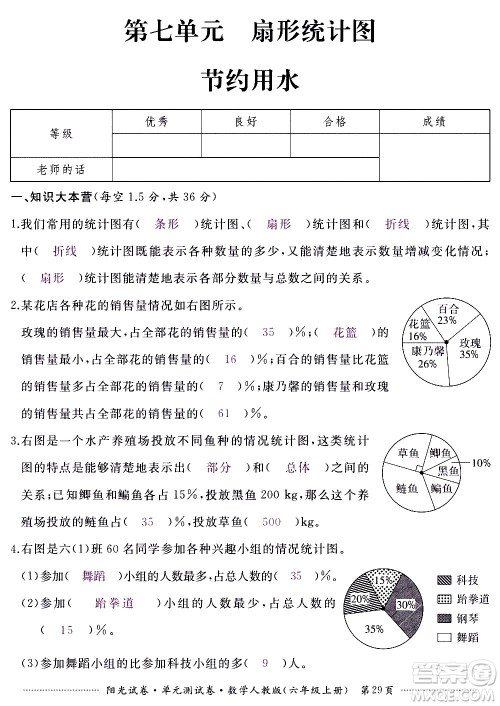 江西高校出版社2020阳光试卷单元测试卷数学六年级上册人教版答案 江西高校出版社2020阳光试卷单元测试卷数学六年级上册人教版答案