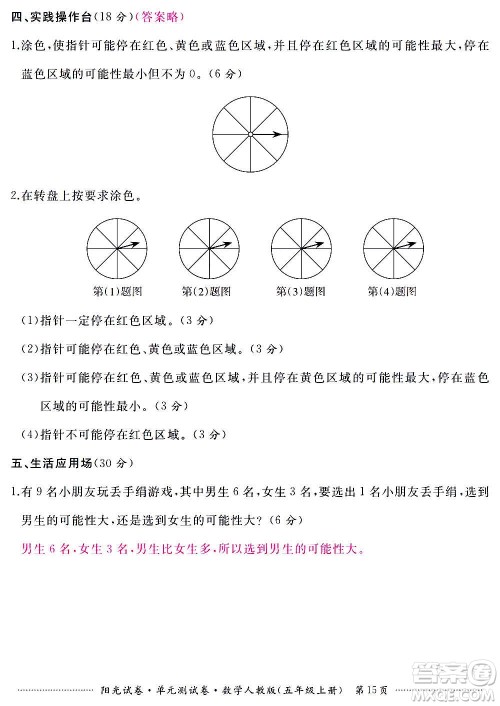 江西高校出版社2020阳光试卷单元测试卷数学五年级上册人教版答案 江西高校出版社2020阳光试卷单元测试卷数学五年级上册人教版答案