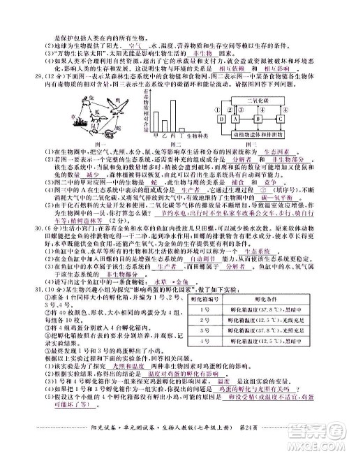 江西高校出版社2020阳光试卷单元测试卷生物七年级上册人教版答案