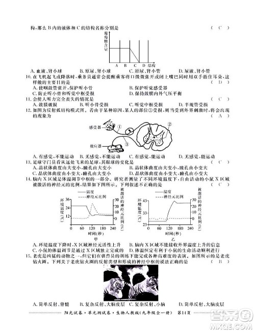江西高校出版社2020阳光试卷单元测试卷生物九年级全一册人教版答案