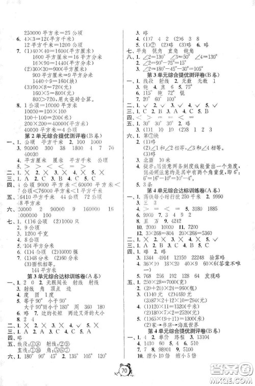 江苏人民出版社2020提优名卷四年级数学上册人教版答案