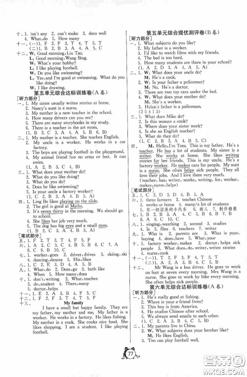 江苏人民出版社2020提优名卷五年级英语上册译林版答案