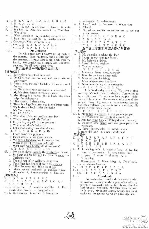 江苏人民出版社2020提优名卷五年级英语上册译林版答案