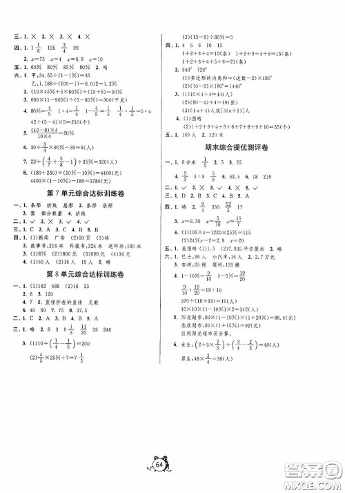 江苏人民出版社2020提优名卷六年级数学上册人教版答案