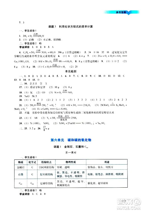 广州出版社2020阳光学业评价化学九年级上册人教版答案 广州出版社2020阳光学业评价化学九年级上册人教版答案
