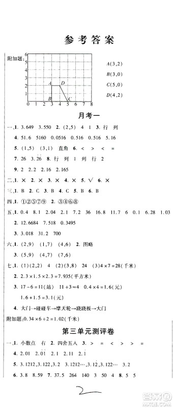西安出版社2020创新考王数学五年级上册新课标RJ人教版答案