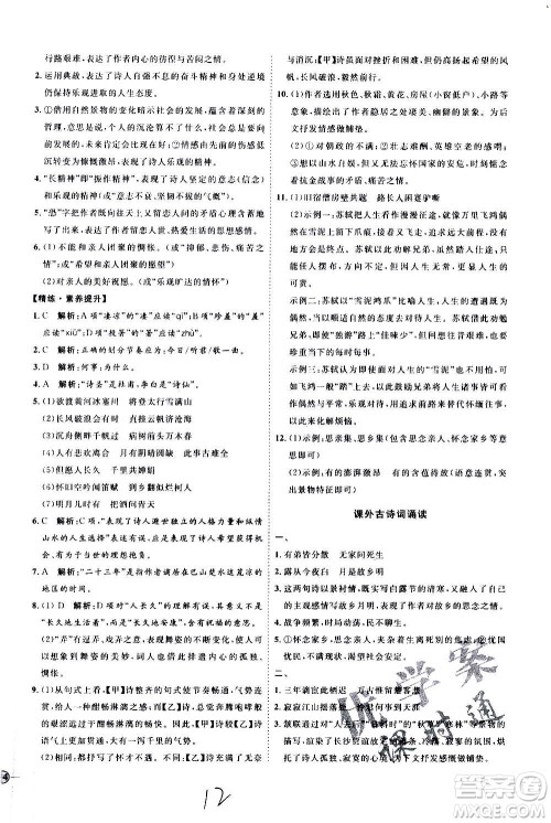 延边教育出版社2020优学案课时通语文九年级全一册RJ人教版云南专用答案