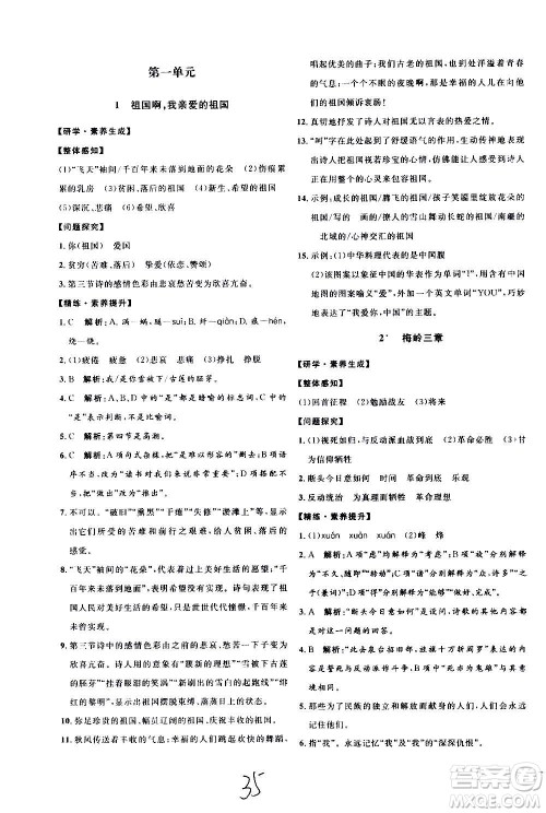 延边教育出版社2020优学案课时通语文九年级全一册RJ人教版云南专用答案