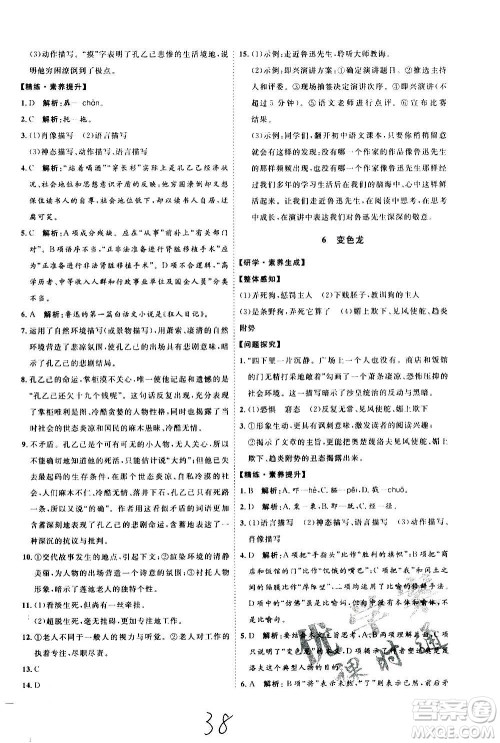 延边教育出版社2020优学案课时通语文九年级全一册RJ人教版云南专用答案