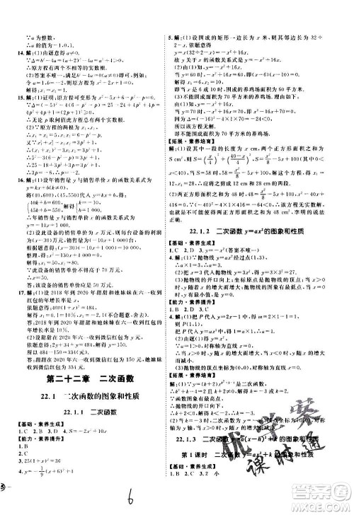 延边教育出版社2020优学案课时通数学九年级全一册RJ人教版云南专用答案