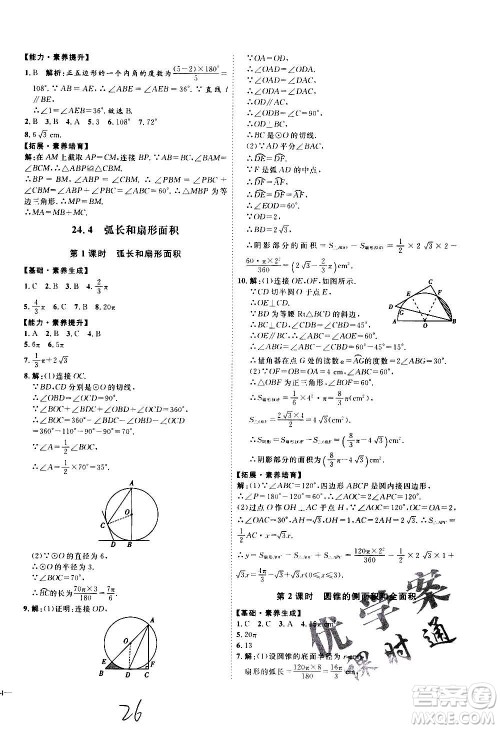 延边教育出版社2020优学案课时通数学九年级全一册RJ人教版云南专用答案