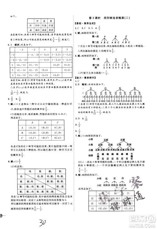 延边教育出版社2020优学案课时通数学九年级全一册RJ人教版云南专用答案