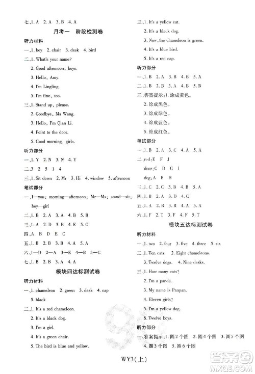 开明出版社2020期末100分冲刺卷三年级英语上册外研版答案