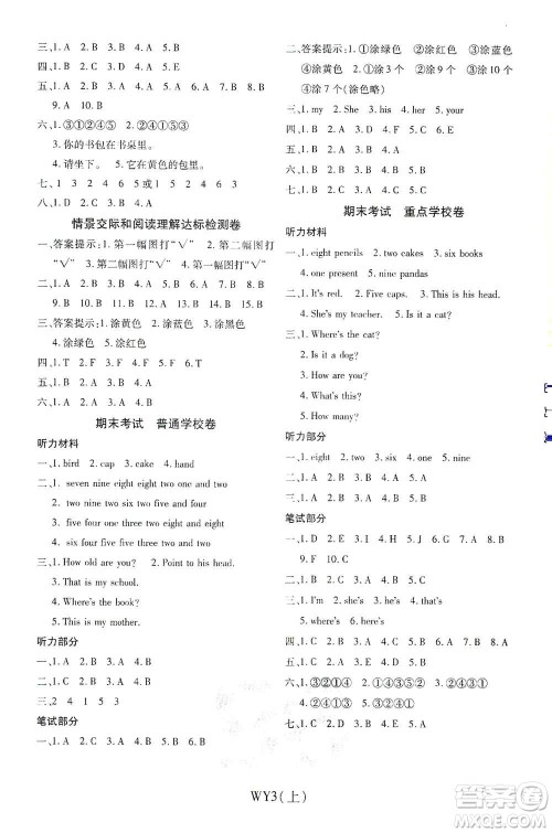 开明出版社2020期末100分冲刺卷三年级英语上册外研版答案