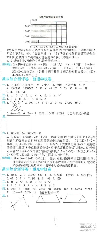 开明出版社2020期末100分冲刺卷四年级数学上册人教版答案