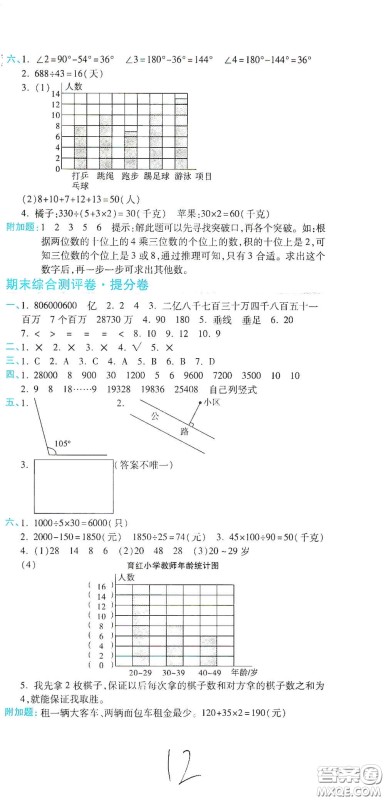 开明出版社2020期末100分冲刺卷四年级数学上册人教版答案