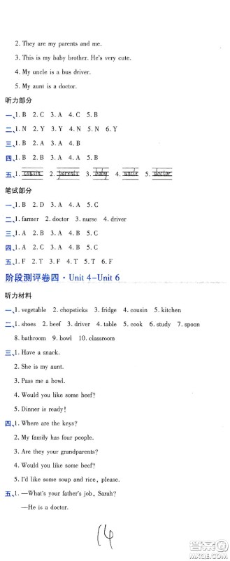 开明出版社2020期末100分冲刺卷四年级英语上册人教PEP版答案