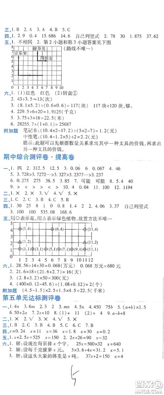 开明出版社2020期末100分冲刺卷五年级数学上册人教版答案