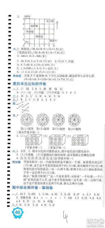 开明出版社2020期末100分冲刺卷五年级数学上册人教版答案