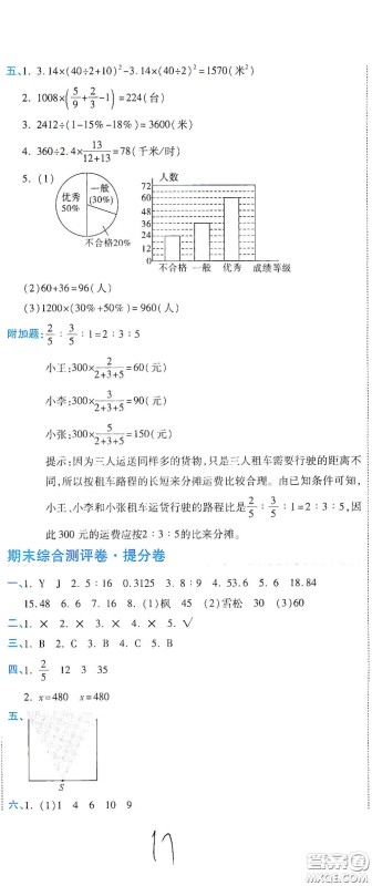开明出版社2020期末100分冲刺卷六年级数学上册北师大版答案