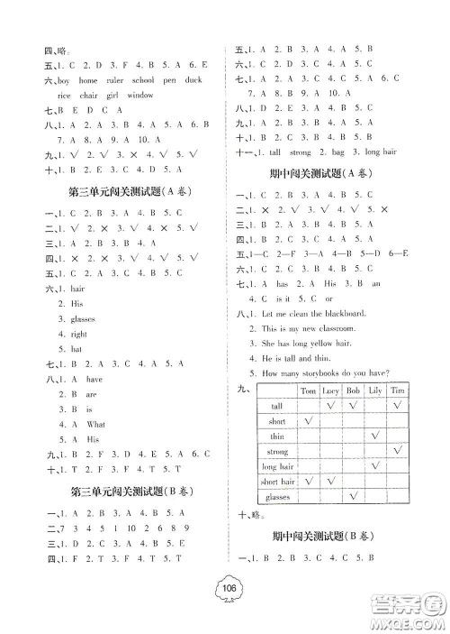 2020年秋金博士闯关密卷100分四年级英语上册答案