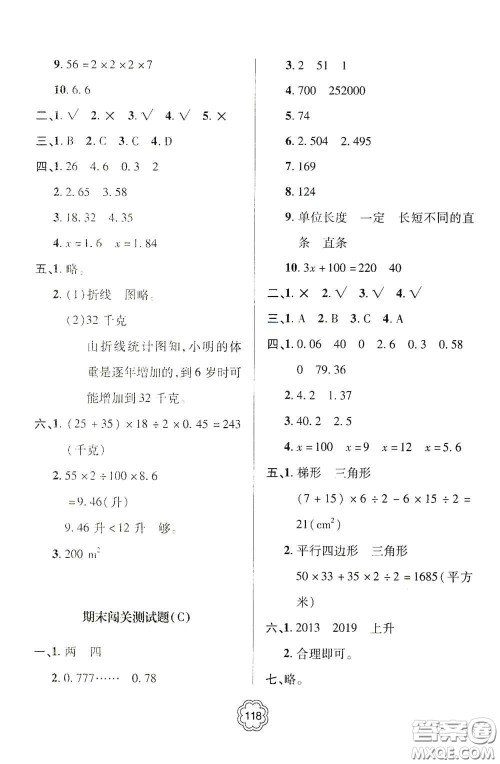 2020年秋金博士闯关密卷100分五年级数学上册答案