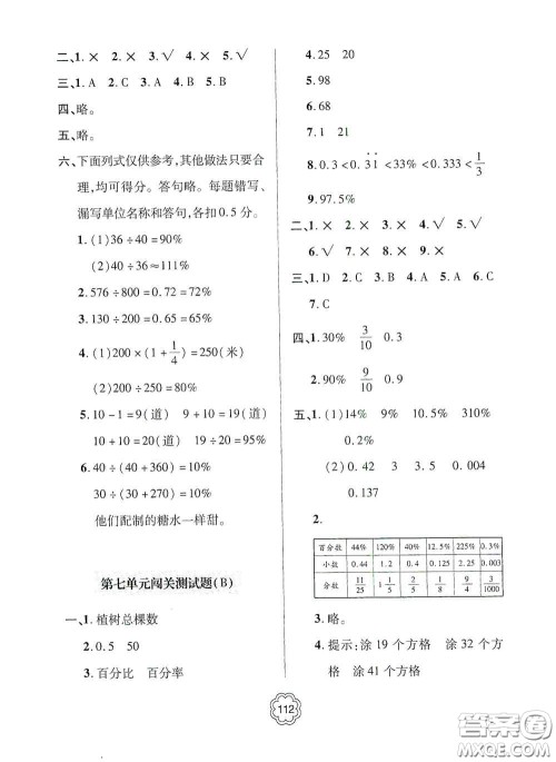 2020年秋金博士闯关密卷100分六年级数学上册答案