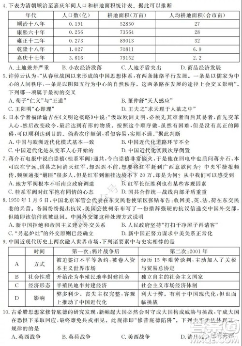 湖南省五市十校2020年下学期高三年级第二次大联考历史试题及答案 湖南省五市十校2020年下学期高三年级第二次大联考历史试题及答案