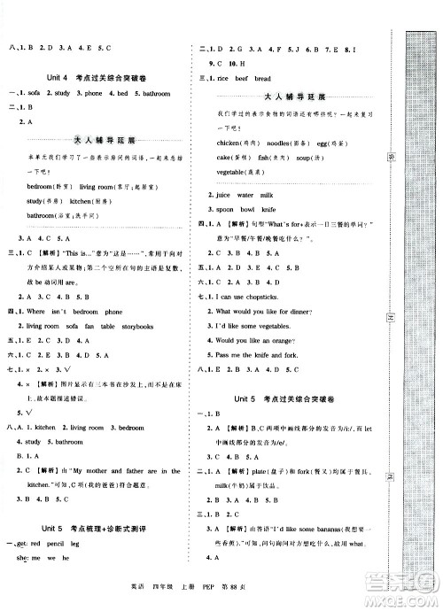 江西人民出版社2020秋王朝霞考点梳理时习卷英语四年级上册PEP人教版答案 江西人民出版社2020秋王朝霞考点梳理时习卷英语四年级上册PEP人教版答案