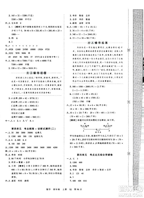 江西人民出版社2020秋王朝霞考点梳理时习卷数学四年级上册RJ人教版答案 江西人民出版社2020秋王朝霞考点梳理时习卷数学四年级上册RJ人教版答案