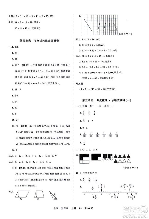 江西人民出版社2020秋王朝霞考点梳理时习卷数学五年级上册BS北师版答案