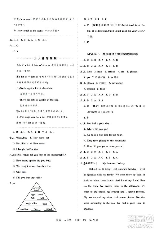 江西人民出版社2020秋王朝霞考点梳理时习卷英语五年级上册WY外研版答案