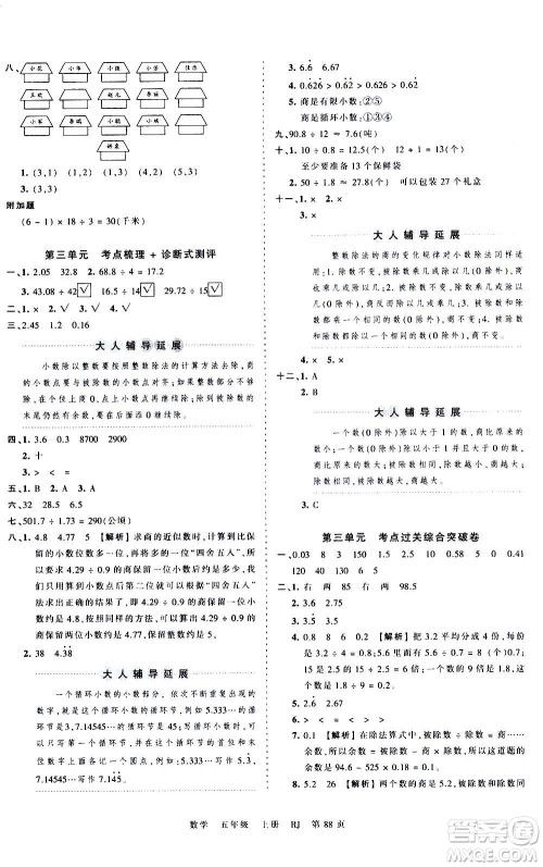江西人民出版社2020秋王朝霞考点梳理时习卷数学五年级上册RJ人教版答案