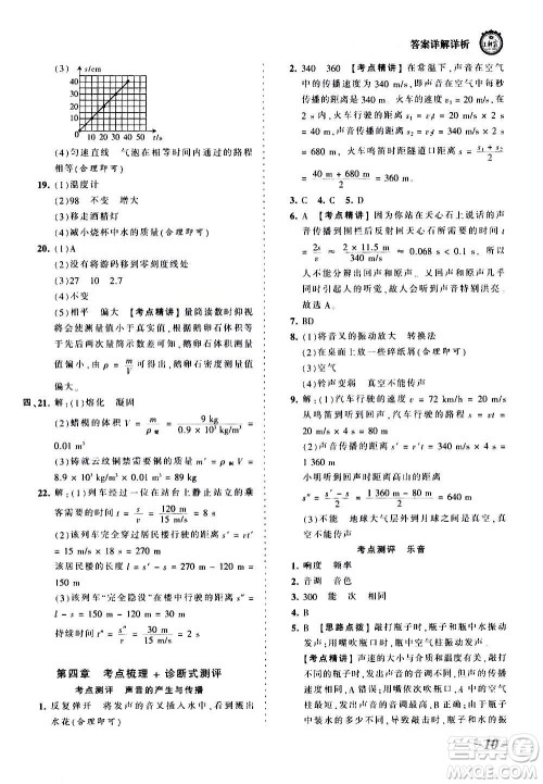 江西人民出版社2020秋王朝霞考点梳理时习卷物理八年级上册BS北师版答案