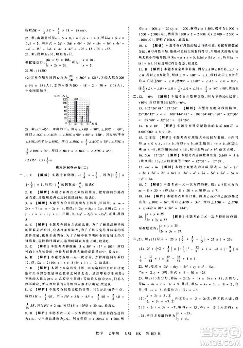 江西人民出版社2020秋王朝霞考点梳理时习卷数学七年级上册HK沪科版答案