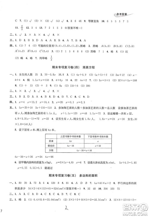 浙江教育出版社2020学林驿站各地期末名卷精选五年级数学上册人教版答案