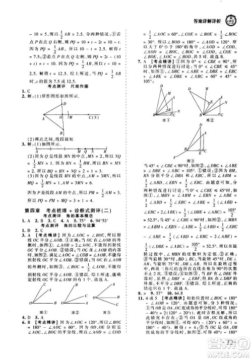 江西人民出版社2020秋王朝霞考点梳理时习卷数学七年级上册RJ人教版答案