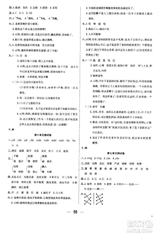​合肥工业大学出版社2020七天学练考四年级上册语文RJ人教版答案