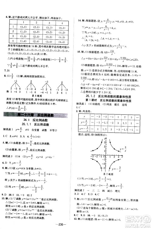 南方出版社2020初中1课3练课堂学练考数学九年级全一册RJ人教版答案