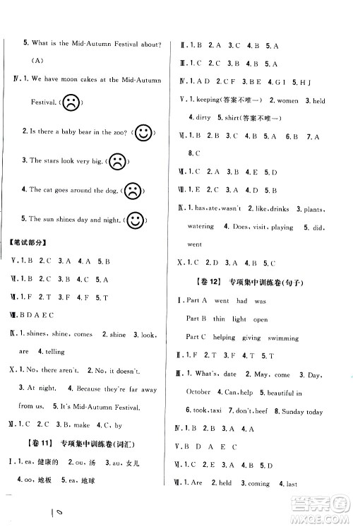 吉林人民出版社2020小学教材完全考卷六年级英语上册新课标人教版福建专版答案