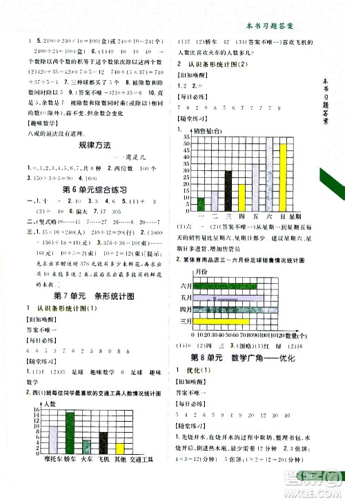 吉林人民出版社2020小学教材完全解读四年级数学上册新课标人教版答案