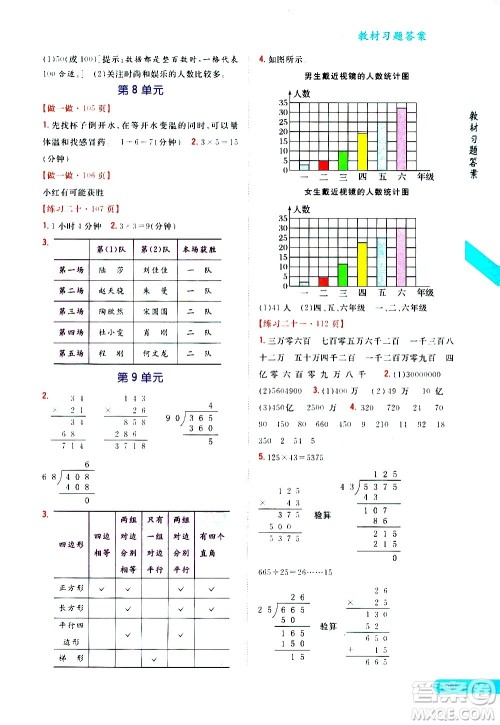 吉林人民出版社2020小学教材完全解读四年级数学上册新课标人教版答案