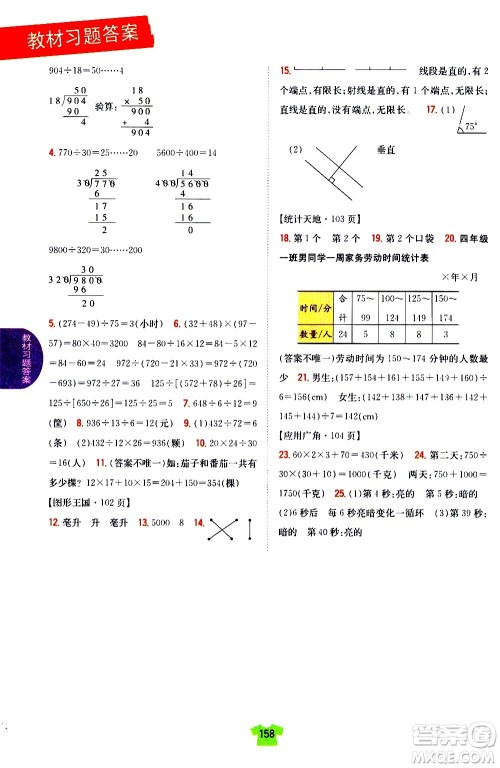 吉林人民出版社2020小学教材完全解读四年级数学上册新课标江苏版答案