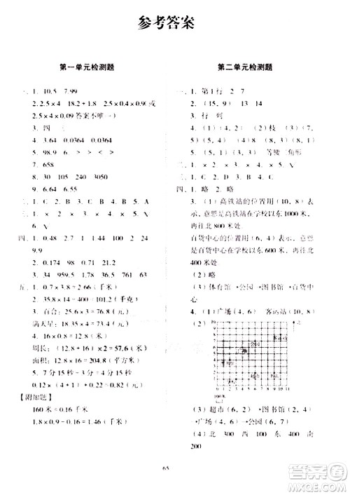 2020一课三练单元测试数学五年级上册人教版答案 2020一课三练单元测试数学五年级上册人教版答案