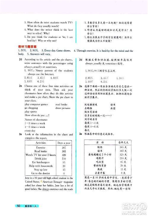 吉林人民出版社2020新教材完全解读英语八年级上册人教版答案